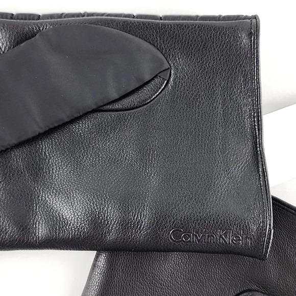 Calvin Klein Men's Black Leather Nylon Winter Insulated Gloves Touchscreen Large - Picture 8 of 9
